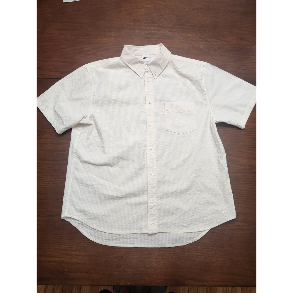 Nike Shirt Mens Large White Short Sleeve Button Up Stretch Casual FN3222-030